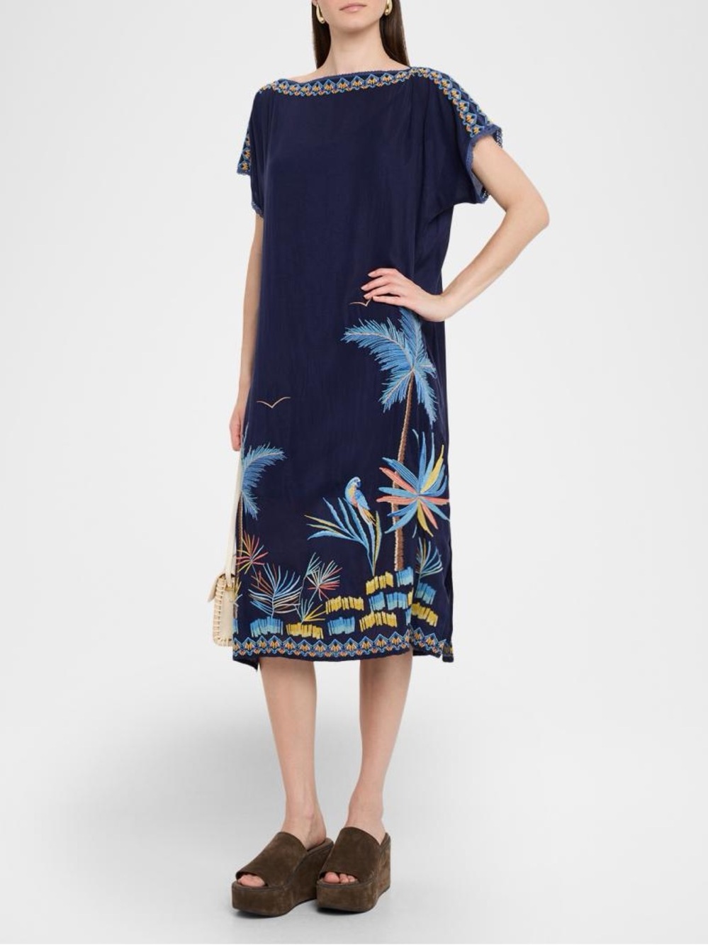 Johnny Was Navy Tropical Embroidered Maxi Dress size Medium - Picture 6 of 14